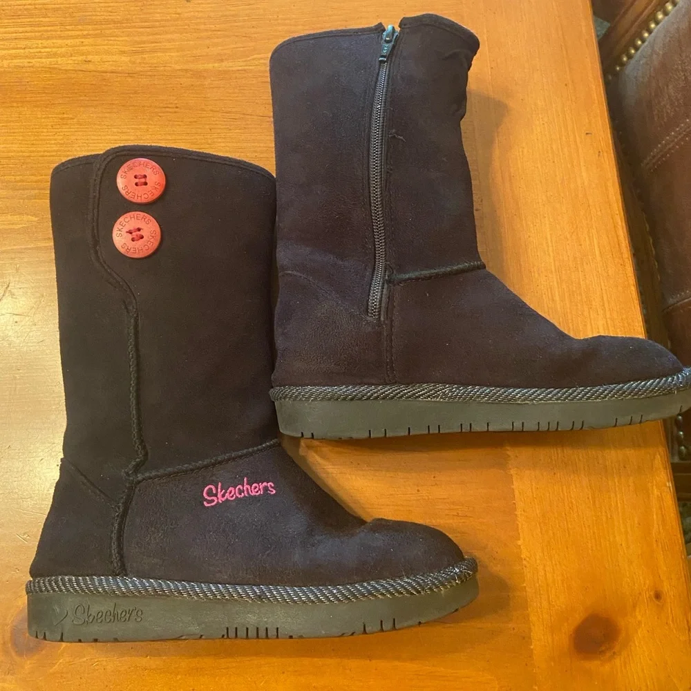 Skechers Girls Glamslam Button Beauties Desert Boots size 13 Black suede zipper